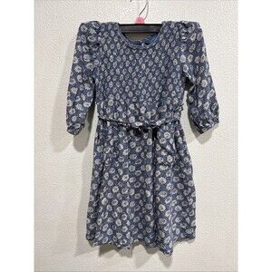 Vintage April Cornell Cornelloki Girls Blue Floral Dress Girls Size 3/4
